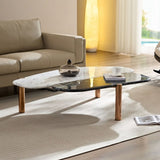 Faux Marble Coffee Tables Accent Tea Tables with Gold Metal Foot for Living Room Home Office W876P221049