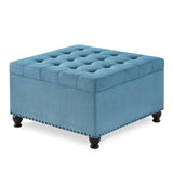 Large square storage ottoman with wooden legs, Upholstered button tufted coffee table with nail W2186P164303