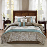 Jacquard 7 Piece Comforter Set Blue Queen B03596988