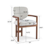 Dining Chairs Set of 2 Upholstered Arm Chairs, Rubber Wood Accent Chairs Beige Fabric Seating, 300 N779P233060B
