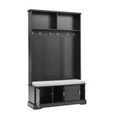 ON-TREND Elegant Hall Tree with Sliding Doors, Versatile Coat Rack with 6 Silvery Hooks & Handles, N721P205787B