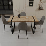 59" MDF light wood table and modern chair set of 4 pieces, medieval wooden kitchen 15243122