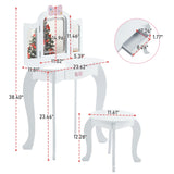 Kids Vanity Table and Chair Set, 2-in-1 Girls Vanity with Tri-Folding Mirror & 3-Color LED Lights, 1 82572656