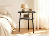 2-Tier Round Side End Table with Storage Shelf, Heavy Duty Metal Frame Adjustable Foot Pads 115 LBS 03136516