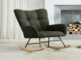 Teddy Fabric Wingback Glider Rocker with Side Storage Pocket, Soft Comfy Nursing Rocking Chair, 75138355
