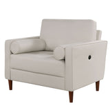 ZNTS Mid-Century Modern Off-White 1pc Chair Only Leatherette Upholstered Box Seat Cushion Seating Bolster B011P203541