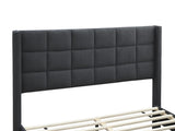 Elegant Modern Charcoal Brushed Linen 1pc Queen Size Bed Upholstered Box Design Headboard Bedframe B011P238937