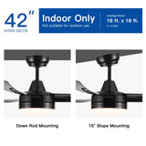 YUHAO 42-Inch 3-Blade Matte Black DC Motor Modern Contemporary LED Ceiling Fan-42 x 42 x 10.34 W1367P183809