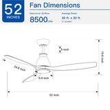 YUHAO 52 inch Indoor Ceiling Fan with Intergrated LED - Matte White with Antique Brown Wood Grain W1367P263803