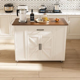 46" Kitchen Island on Wheels with Storage & Power Outlet - Movable Rustic Breakfast Bar Table, Wood W2700P300559