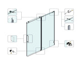 48*76" Fixed & Sliding Shower Door, Square Tube Hardware, Clear Glass Shower Door, 3/8 SGCC 49952757