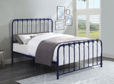 Metal Bed Blue Finish Full Platform Bed 1pc, Bed in a Box B011P265591