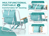 4-Position Backpack Beach Chair with Aluminum Frame, Wooden Armrests, Pillow and Pockets, Mint 57064864