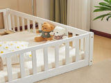 White Full-Size Wooden Toddler Crib Bed with Door & Floorboard Convertible Kids Safety Bed 91517336