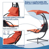 ZNTS 53.15 in. Outdoor Orange Hanging Curved Lounge Chair Steel Hammocks Chaise Swing with Built-In 89233156