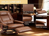 Brown Swivel Recliner Chair PU Leather Reclining Armchair Retractable Footrest Wood Base Adjustable 00264137