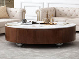 Round Wood Coffee Table with Faux Marble Tabletop W3136P304987