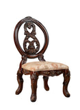 Traditional Brown Cherry 2pcs Side Chairs Tan Fabric Seats w Welt Faux Wood Carved Details Solid B011P237466