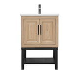 24" Bathroom Vanity White Ceramic Sink & Hot and Cold Faucet , Freestanding Bathroom Cabinet W688P224403