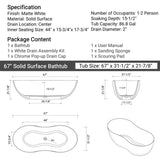 67" Freestanding Solid Surface Bathtub, Stone Resin Freestanding Bath Tub with Overflow and Pop-up W1573P225099