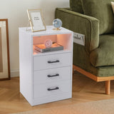 ZNTS FCH 40*35*65cm Particleboard Pasted Triamine Three Drawers With Socket With LED Light Bedside Table 40333026