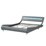 Faux Leather Upholstered Platform Bed Frame with led lighting , Curve Design, Wood Slat Support, No W2297140906