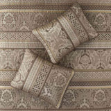 6 Piece Jacquard Quilt Set with Throw Pillows Brown/Gold King/Cal King B03597483