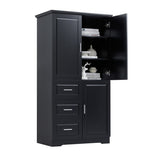 ZNTS Tall and Wide Storage Cabinet with Doors for Bathroom/Office, Three Drawers, Black WF299285AAB