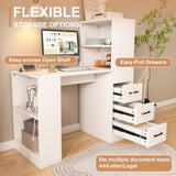 White Computer Desk with 4-in-1 Socket, the Desk with 3 Slide Drawers and 4 Storage Levels, the W2700P268307