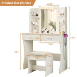 Vanity Desk with Mirror and Lights, Makeup Vanity with Power Outlet & Hair Dryer Rack,3 Adjustable W3204P300596