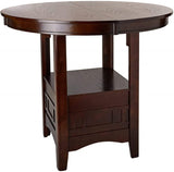 ZNTS Dining Table Round Counter height Dining Table w Shelve 1pc Table Only Solid wood Dark Rosy Brown B01182192