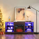 TV Stand Electric Fireplace Glass Shelves, 3D Fireplace TV Stand with LED Lights Wood with USB 37987636