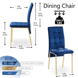 Dark Blue Velvet High Back Nordic Dining Chair Modern Fabric Chair with Golden Color Legs, Set Of 4 W116465064
