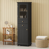 ZNTS 63" Tall Bathroom Storage Cabinet with Glass Doors, Free-Standing, Two Drawers, and Adjustable N729P171305B