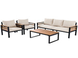 GO 4-Piece Outdoor Furniture Sofa Set for 5 People Acacia Wood Armrests, Patio Conversation Set 17993657