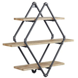 ZNTS Mankato Oak and Sandy Black 3-Tier Wall Shelf B062P184606