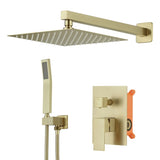 Brushed Gold System 10 Inch Bathroom Luxury Rain Mixer Combo Set Wall Mounted Rainfall W1932P197196