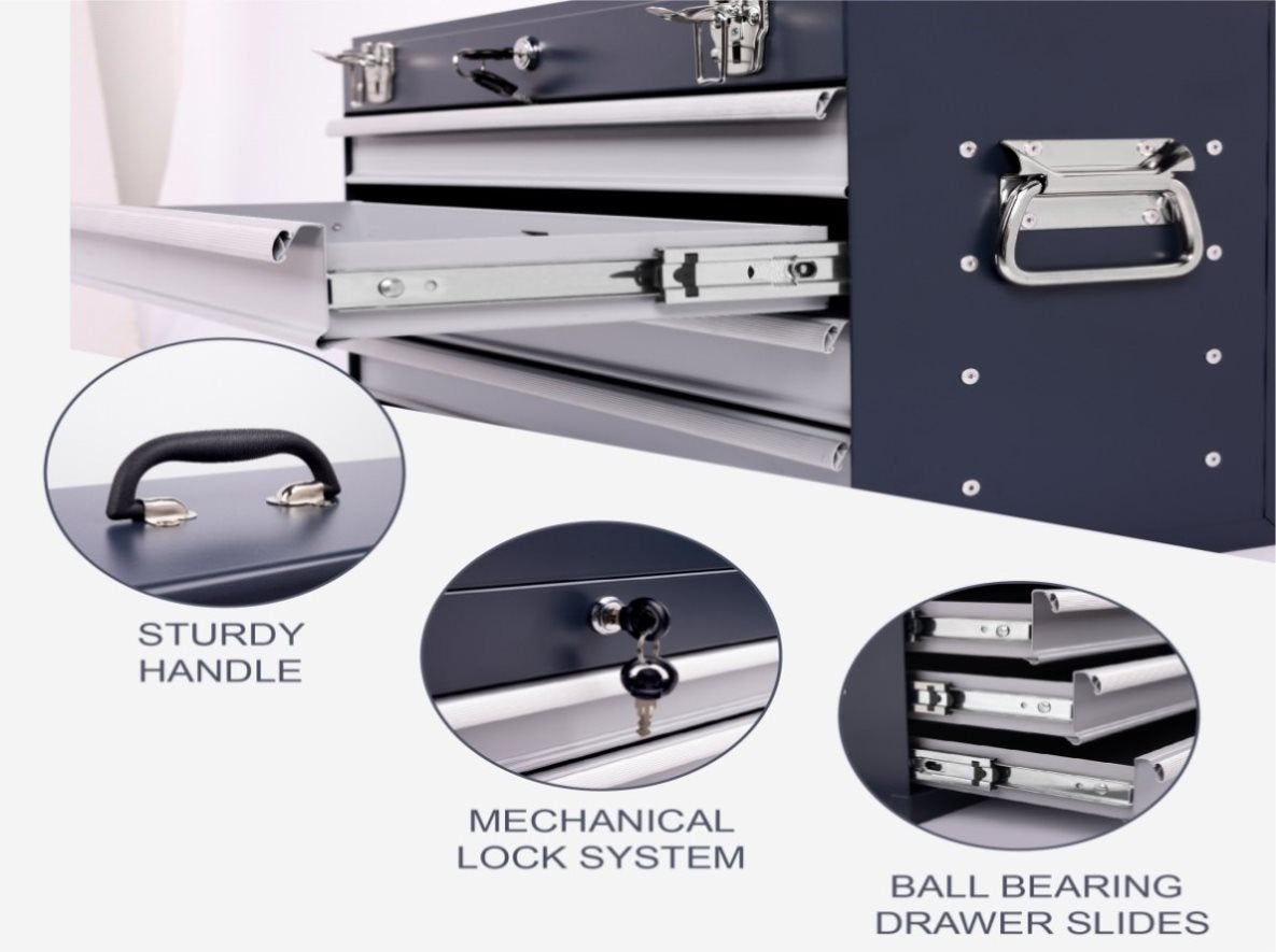 21 Inch Tool Heavy Duty Metal Tool Box, 21-inch, Portable Metal Tool Box with 4 Dra ...