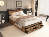 Full Size Bed Frame with 8 Storage Drawers, LED Headboard with Charging Station, Metal Platform Bed W2129P269874
