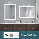 Bright LED Bathroom Mirror 32" x 24" Front Side Light, 5 Mins Defog, Full HD Reflected, 3 Colors T3177P296169