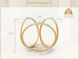 Modern 2-Tier Side Table with Tempered Glass Top & Faux Marble Base, Gold & White Round End Table 39598024