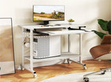 White Mobile Computer Desk with Keyboard Tray & Storage Shelf, 360&deg Lockable Casters for Home 97064400