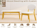 1 Table 2 Chairs 1 Bench Dining Set, Rubber Wood Frame with Beige Upholstered Seats, Natural Wood 59560900