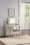 Bedroom Vanity Set w Stool Open Up Mirror Storage Space Drawers Rubber wood Ring Pull Handles Silver B011113341