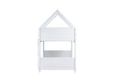 Twin Over Twin House Floor Bed with Headboards, Footboards and Guardrails, Ladder, Rubber Wood W504P227938