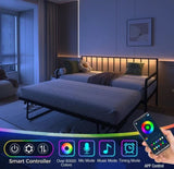 Twin Daybed with RGB LED Lights & Charging Station, Height Adjustable Day Bed Frame with Trundle, W2129P244576