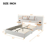 Queen Size Upholstered Platform Bed, Two Outlets and USB Charging Ports on Both Sides, Two Bedside WF324746AAA