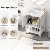 24" White Modern Sleek Bathroom Vanity Elegant Ceramic Sink with Solid Wood Frame Open Style Shelf N725P189823K