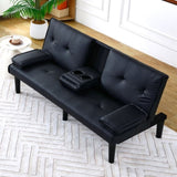 The 67-inch black PVC multi-functional sofa bed with a foldable and cup holder design makes it W3371P318136