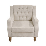 Beige Accent Chair, Living Room Chair, Footrest Chair Set with Vintage Brass Studs, Button Tufted W1170100893
